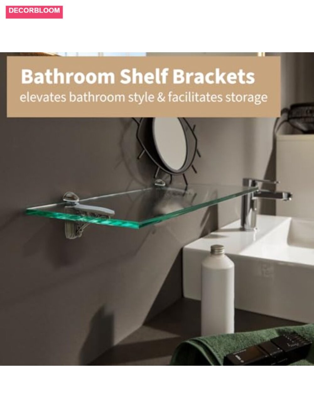 Adjustable Glass Shelf Brackets Solid Brass Wall Mount 2 Pcs - Picture 3 of 6